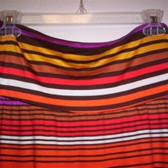 NEW LARGE H572 Azules Stripe Fold Band Long Flare Walking Summer Skirt - Picture 3 of 5